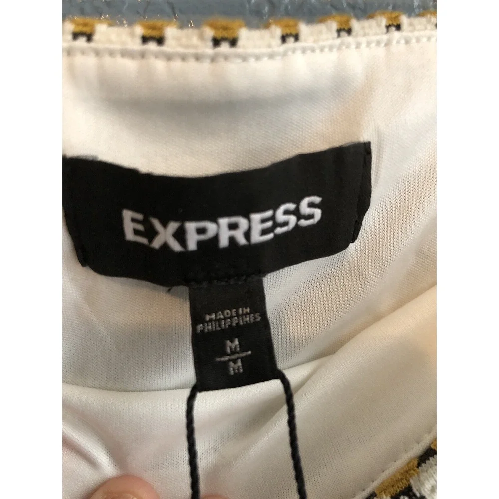 New Express Womens Skirt Medium Yellow‎ Black White Pull On Mini Aztec Geometric